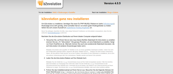 b2evolution Installationsanleitung