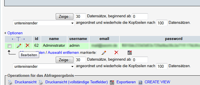 Joomla Passwort zurücksetzen